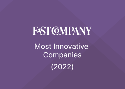 "Fast Company award for Most Innovative Companies in 2022 on a purple background."