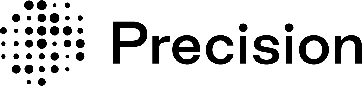 "Prescision logo featuring a stylized abstract circular mark"