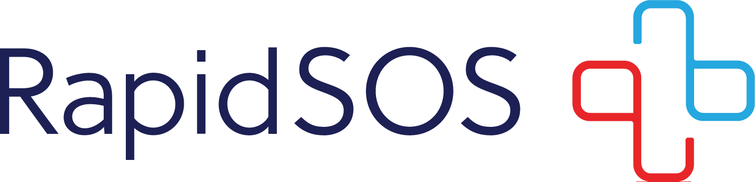 "RapidSOS logo with stylized cross in red and blue"